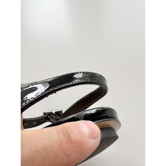 CLUB MONACO Black Patent Leather Flat Strappy Toe Thong Sandals, Size 37 - Picture 6 of 9
